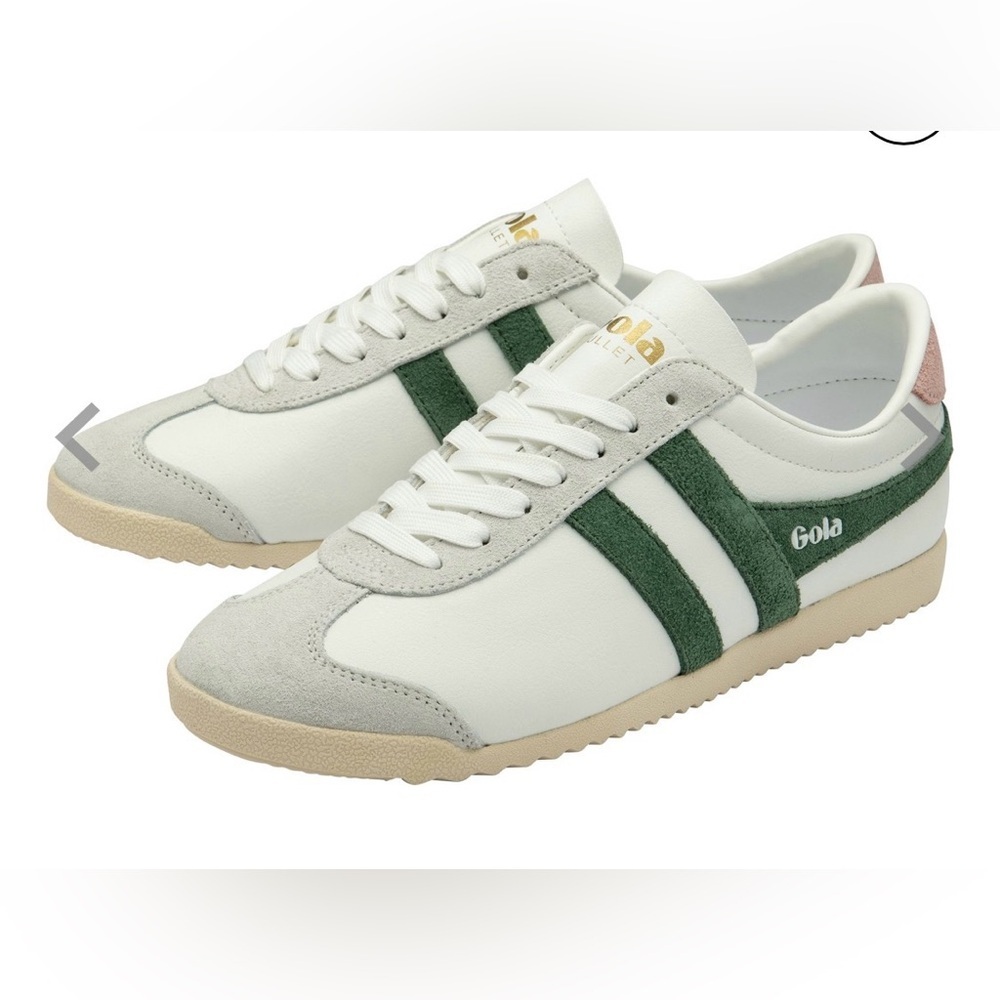 Gola Classic Leather Sneaker in White with Green Stripes size 11 EUC